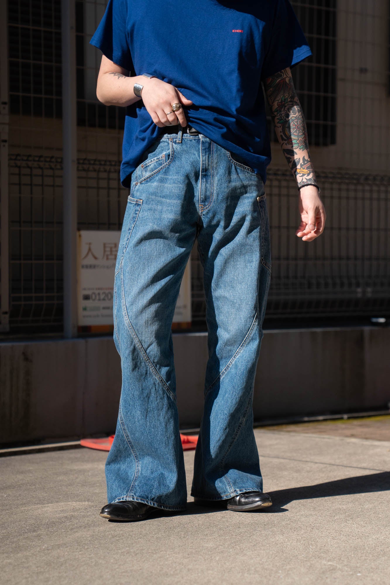 3D Cutting Denim Pants