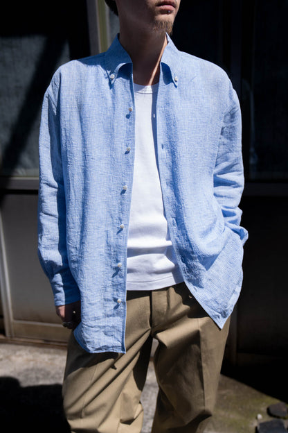 water twisted linen glen check shirt