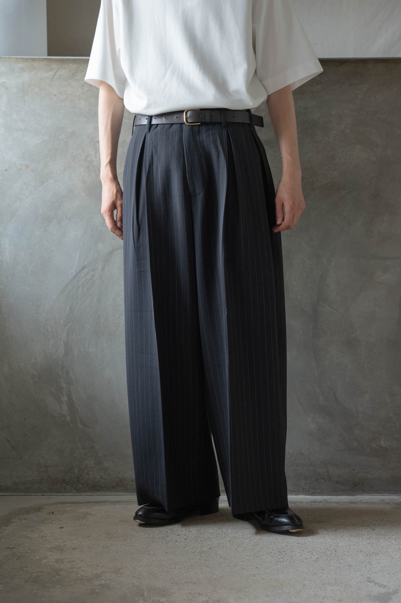 Pleats bonded wool pants