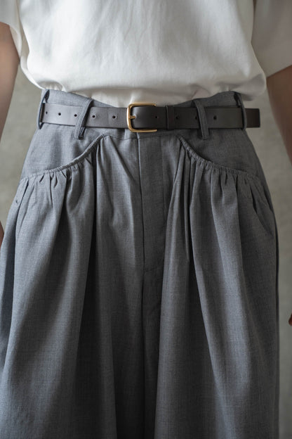 Gather-detail wool gabardine pants