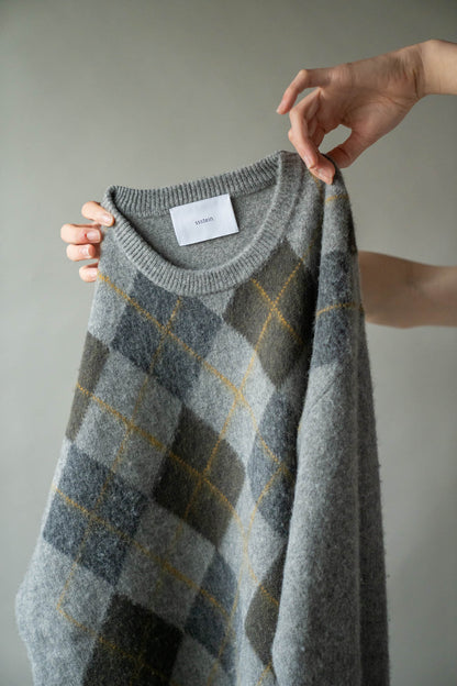 FINE WOOL ARGYLE KNIT CREW NECK LS(ST.1649)