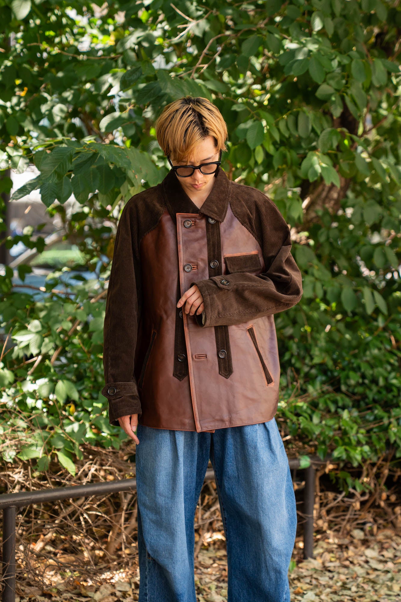 Combination leather jacket