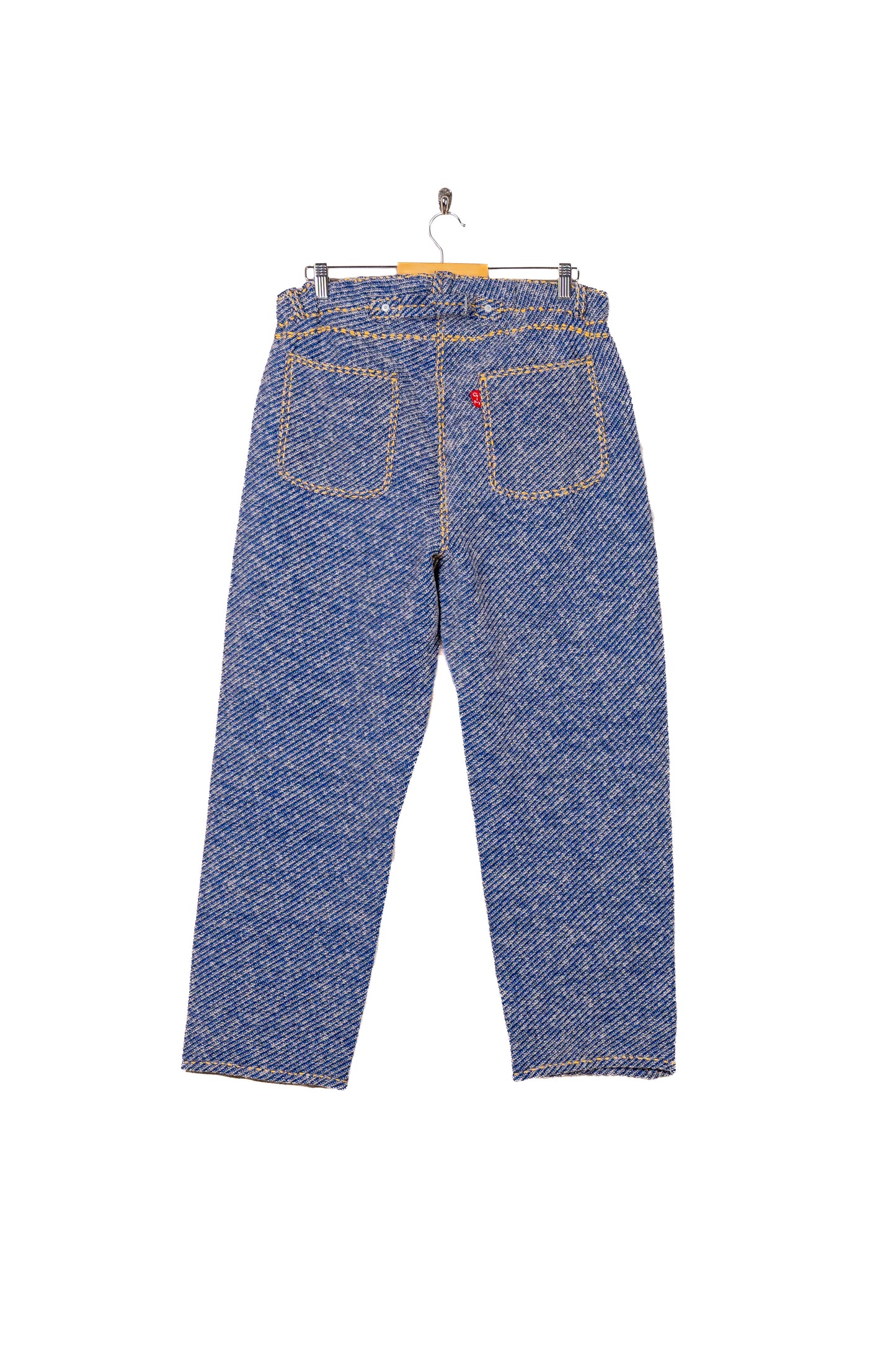 Hand-Stitched Damaged Denim Knit Pants 