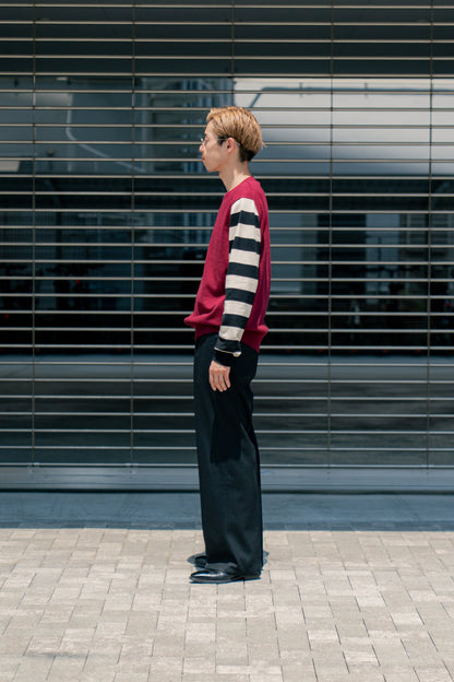 COTTON CASHMERE BORDER SLEEVE SWEATER