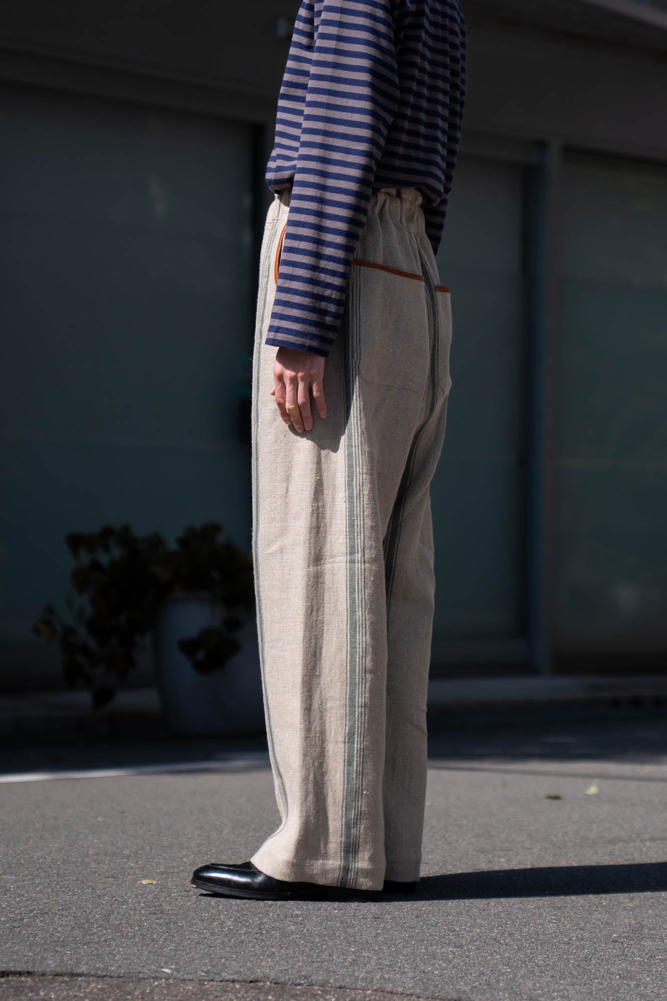 FLLOWER SAK LINEN STRIPE EASY PANTS