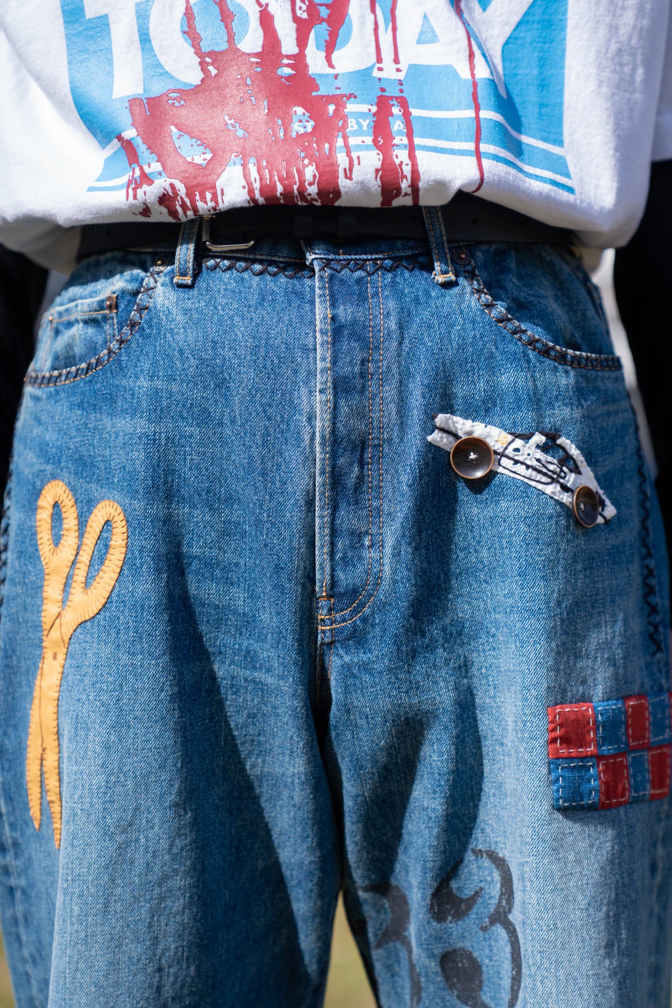 Hand-Embroidered Denim Pants