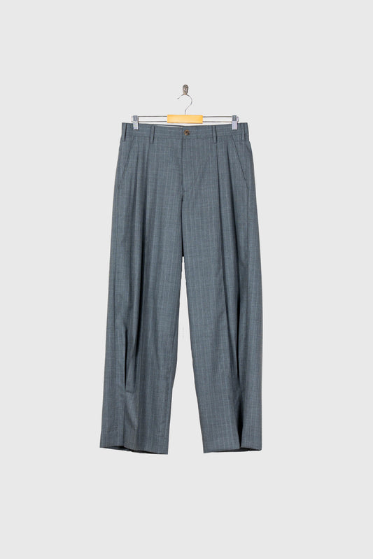 Pleated Stripe Summer Wool Pants