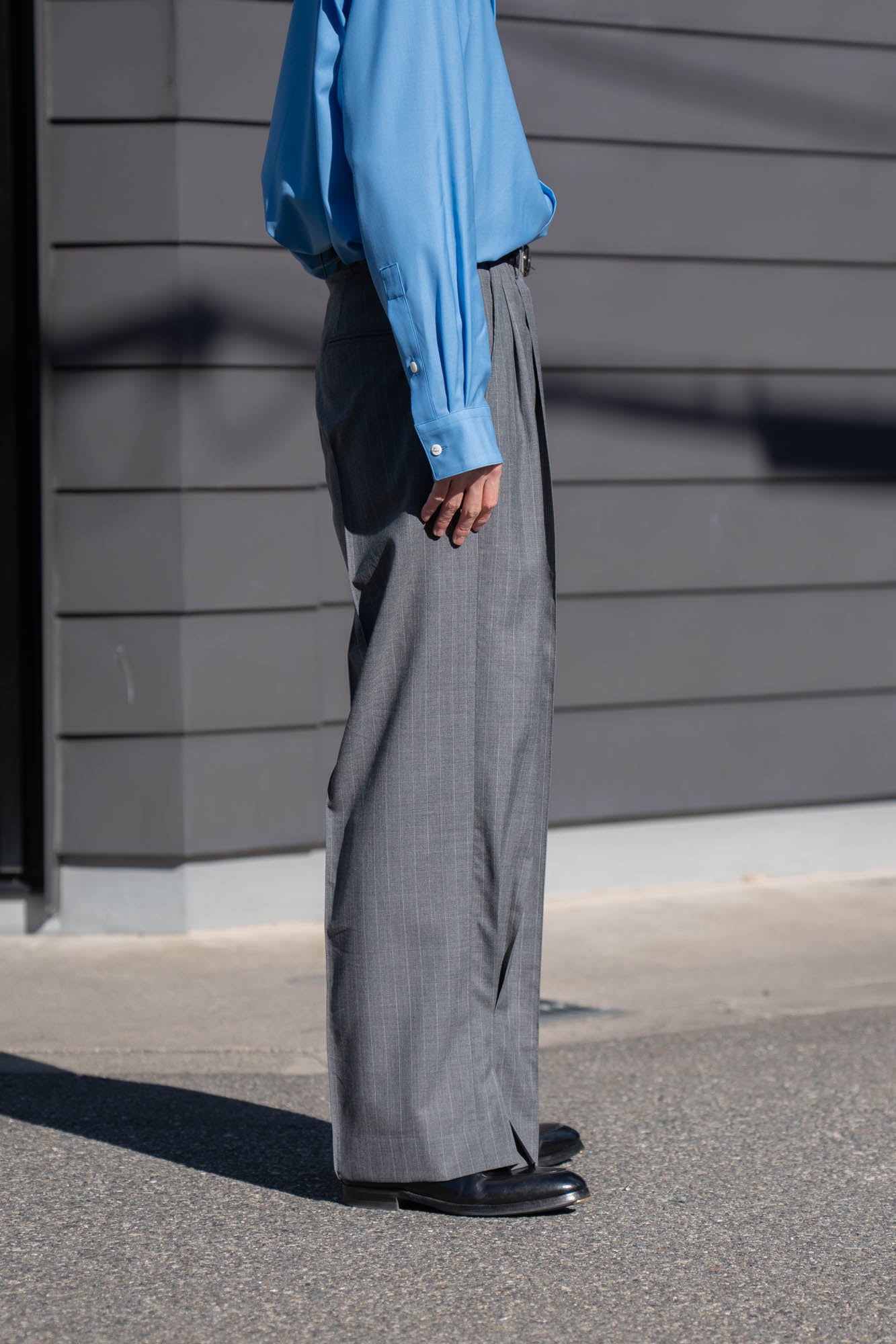Pleated Stripe Summer Wool Pants