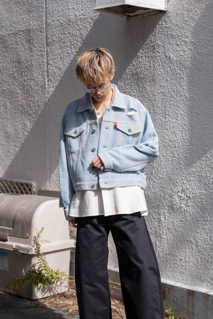 Knitted Denim Jacket with Hand Stitching