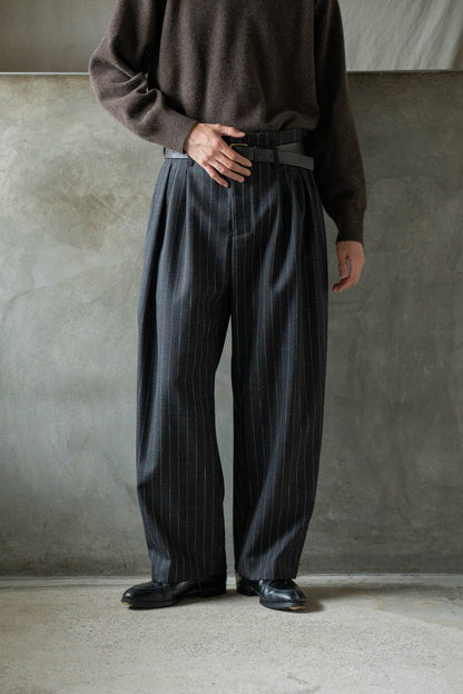 5 Tuck Trouser in Wool Pinstripe
