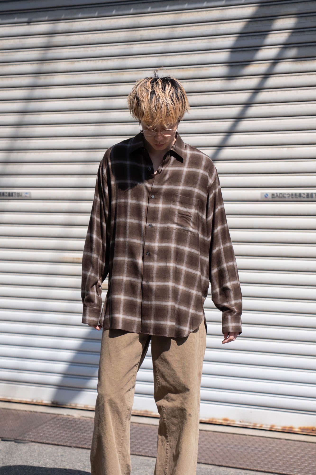 LY/VIS CHECK OVERSIZED LS SHIRT(ST.1461)