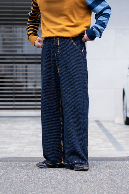 Hand Stitched Rigid Denim Knit Pants