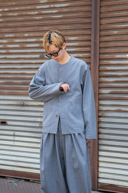 No-collar wool gabardine jacket