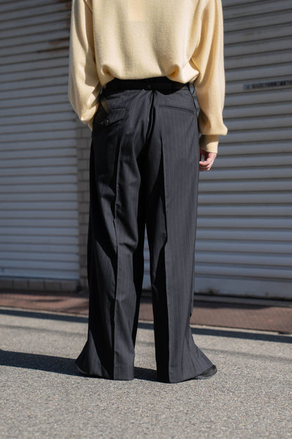 Pleated Stripe Summer Wool Pants