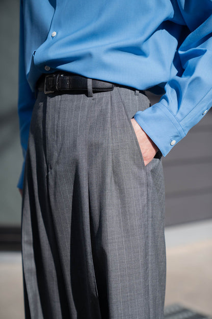 Pleated Stripe Summer Wool Pants