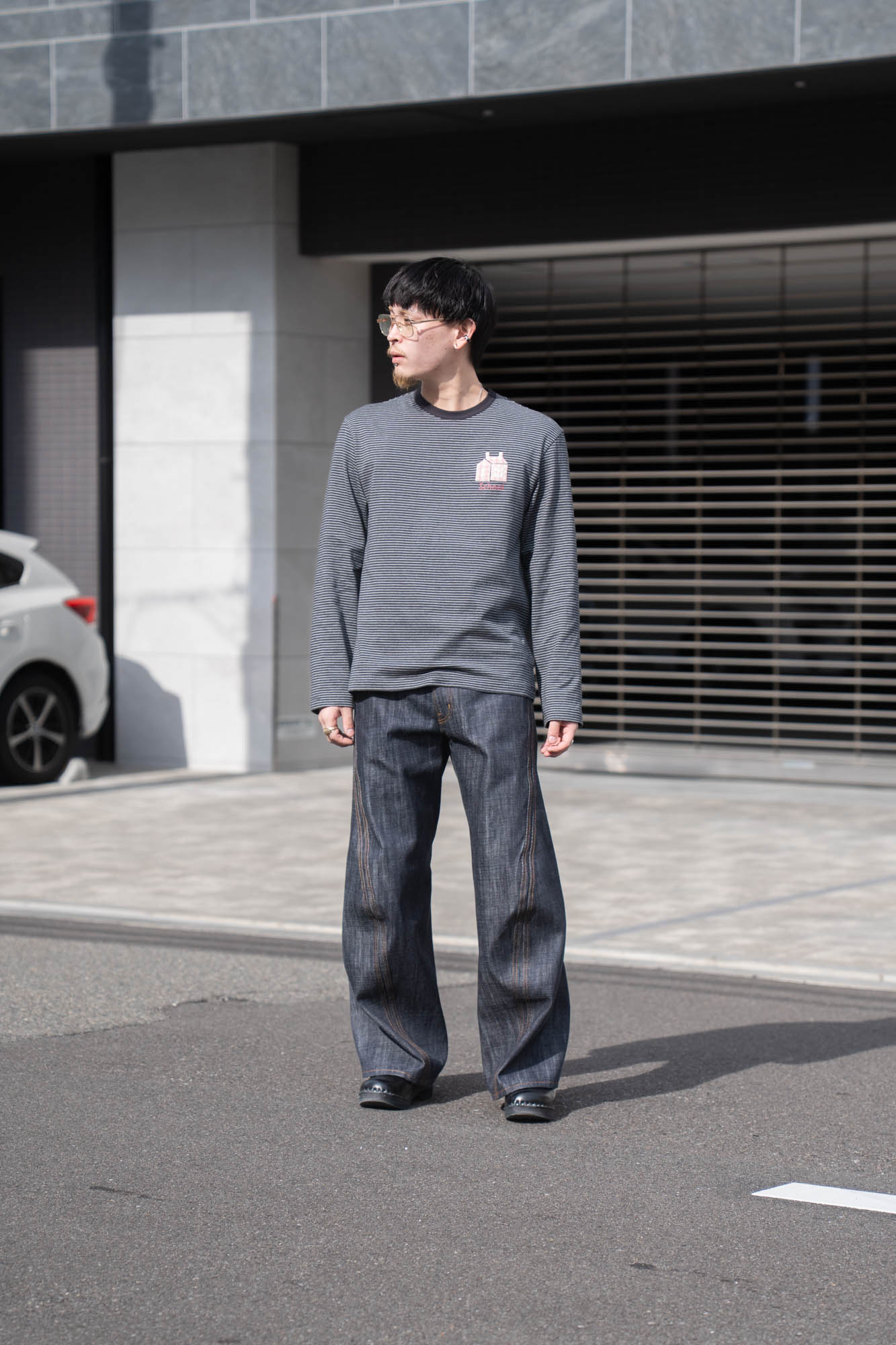 Hand-Embroidered Stripe Long Sleeve T-Shirt