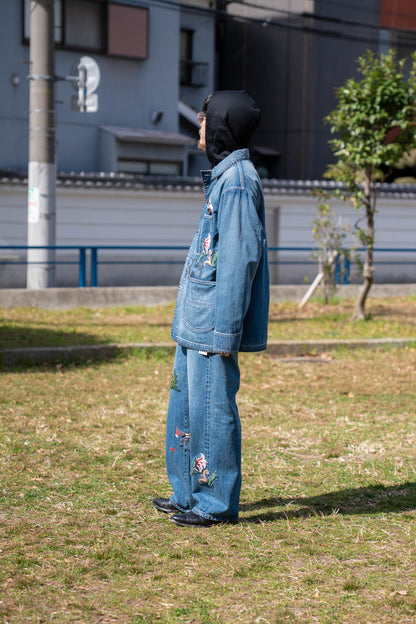 Hand-Embroidered Denim Coverall