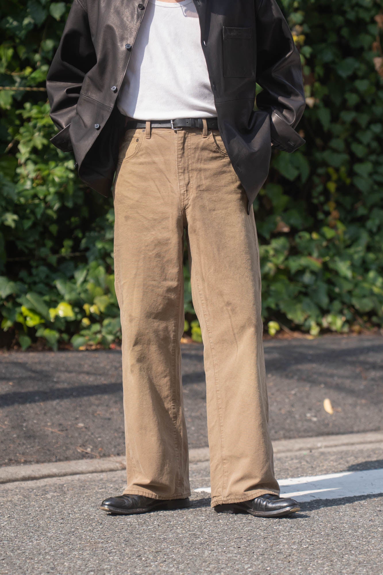 SULFUR DYED OXFORD VINTAGE WIDE PANTS(ST.1395)