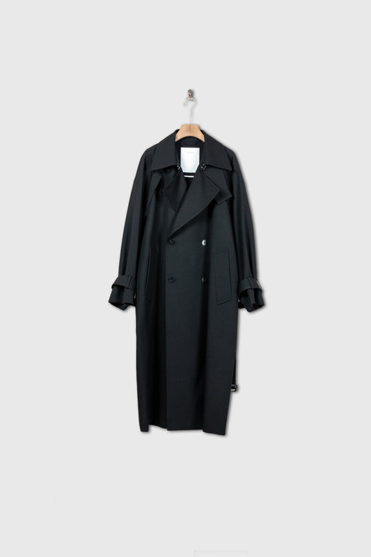 Wool Gabardine Trench Coat In Black