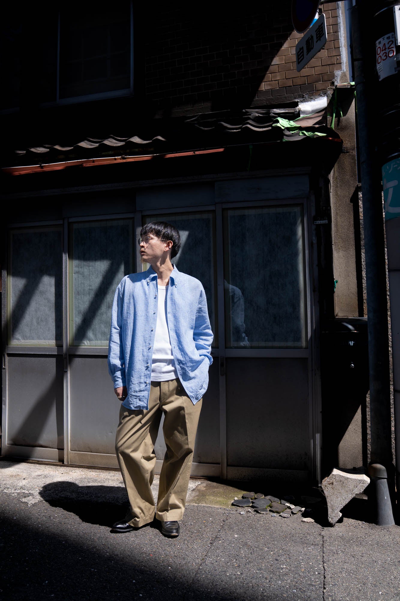 water twisted linen glen check shirt