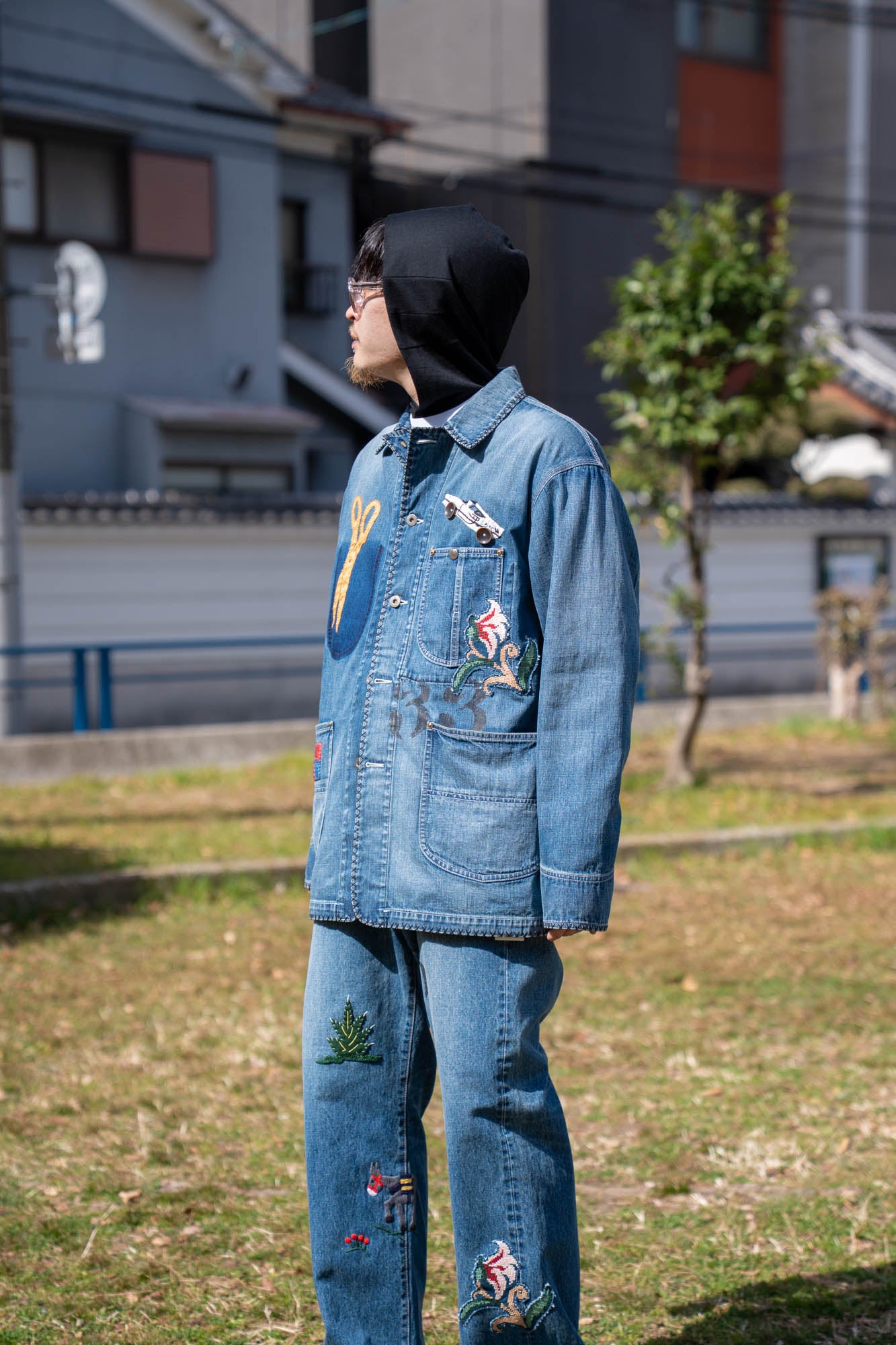 Hand-Embroidered Denim Coverall