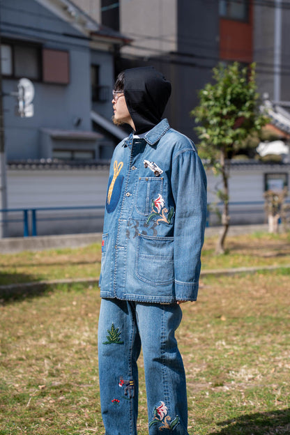 Hand-Embroidered Denim Coverall