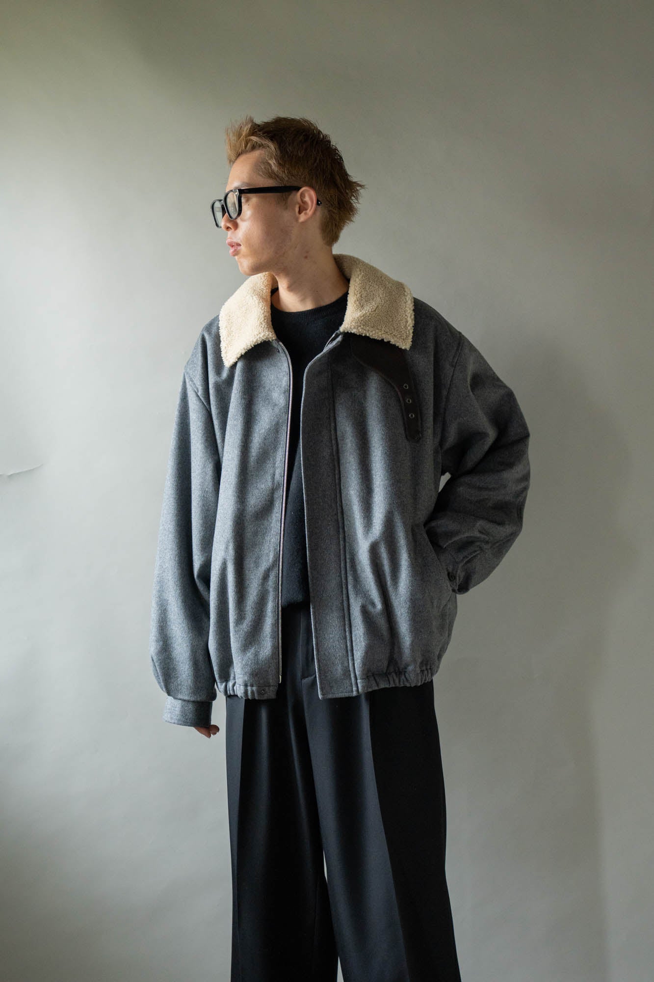 MOUTON COLLAR WOOL CASHMERE PADDED JACKET(ST.1546)