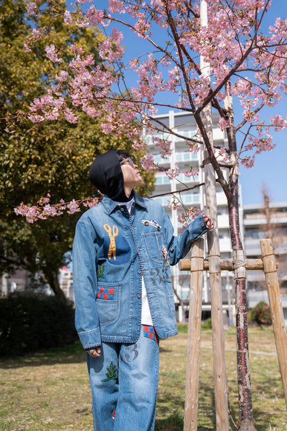 Hand-Embroidered Denim Coverall