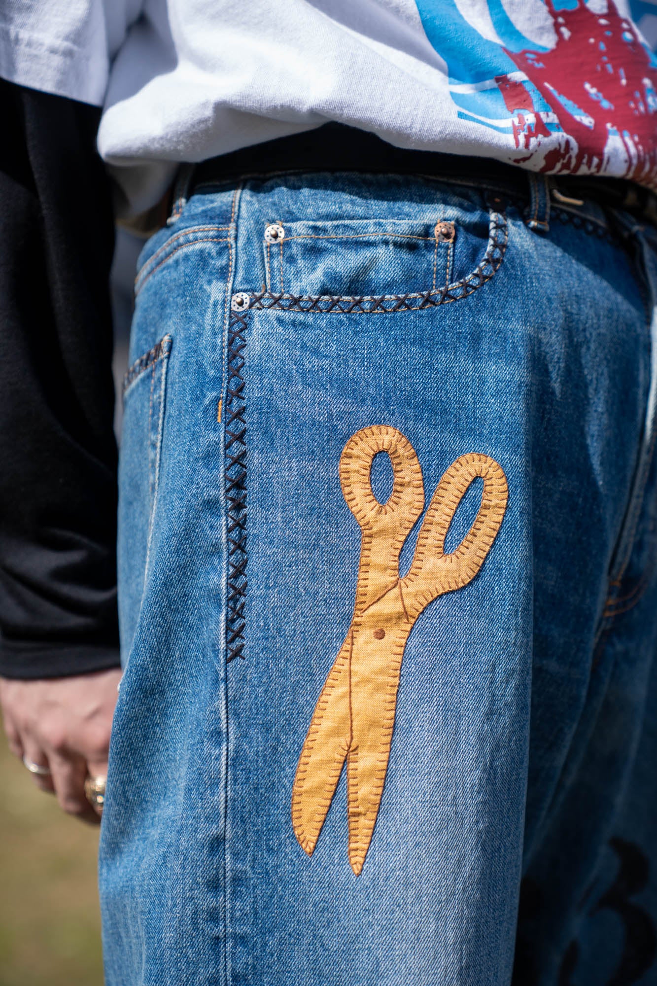Hand-Embroidered Denim Pants