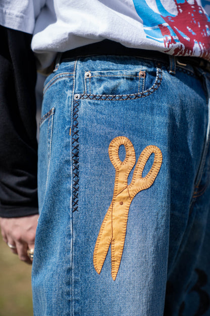 Hand-Embroidered Denim Pants