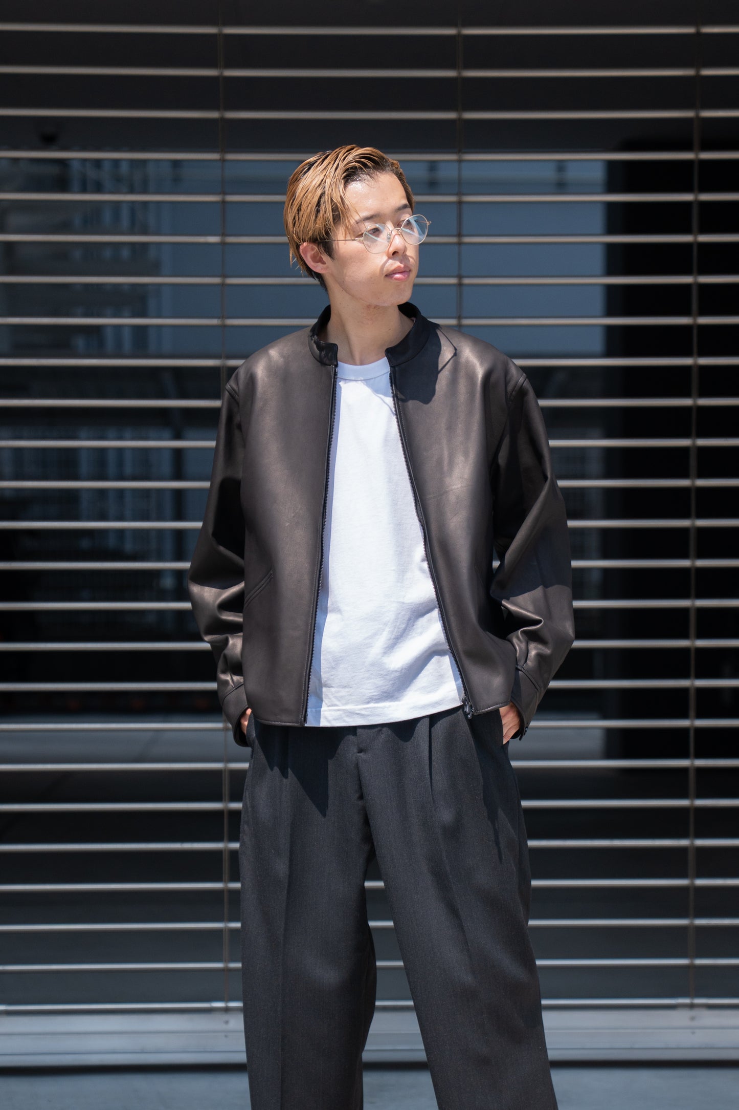 Lamb Leather Zip Short Jacket