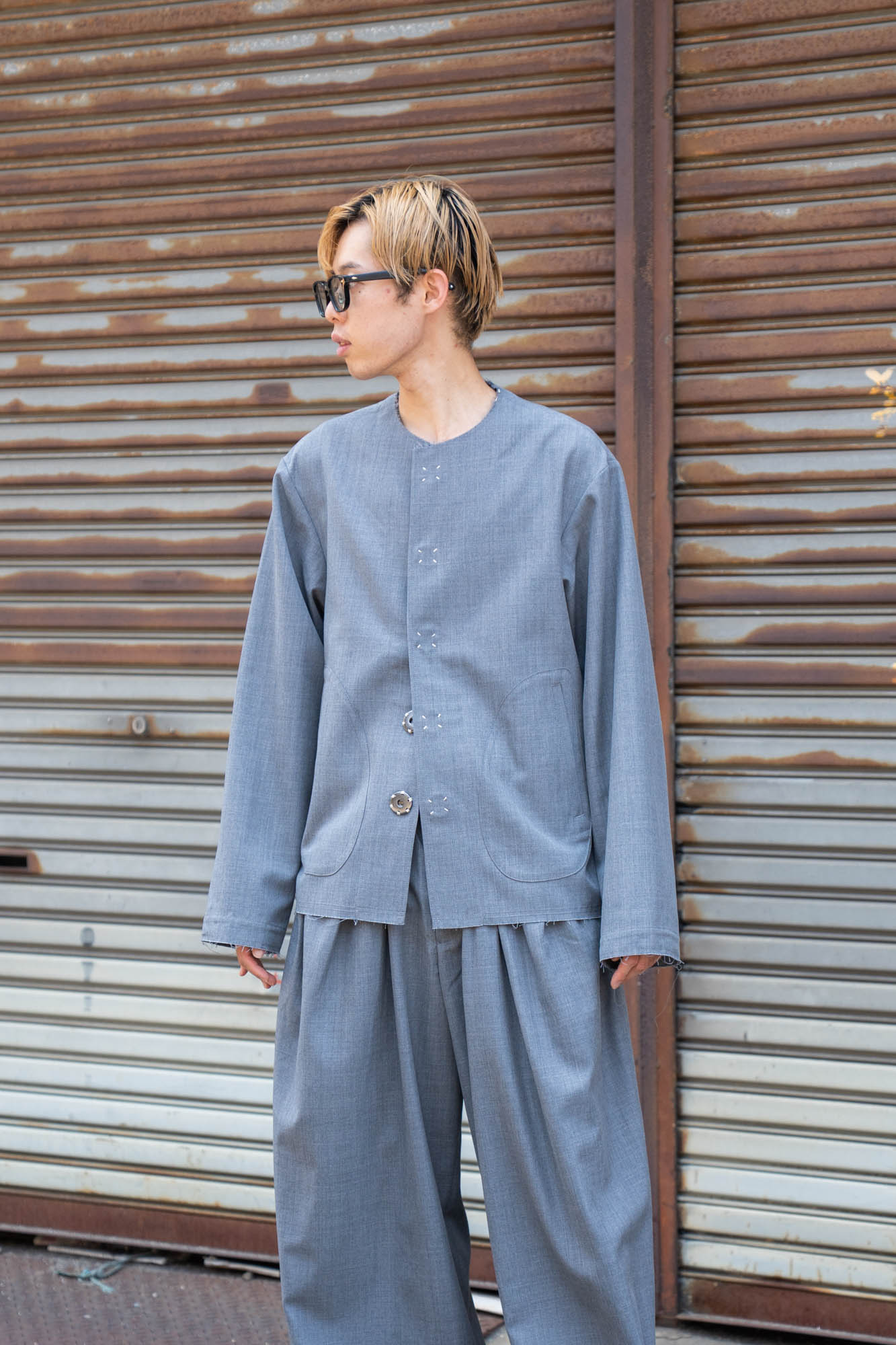 No-collar wool gabardine jacket | ジャケットKHOKI（コッキ）公式