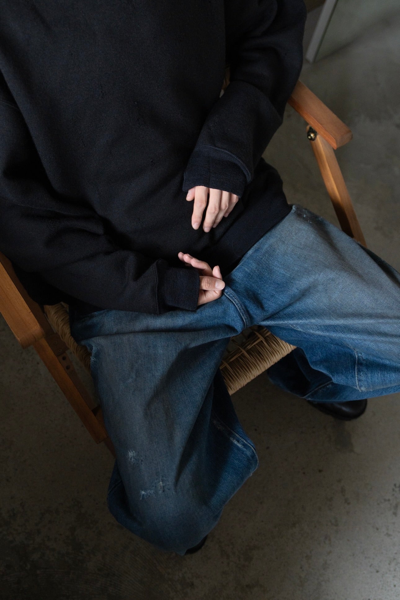 Damage jacquard terry crew neck sweater