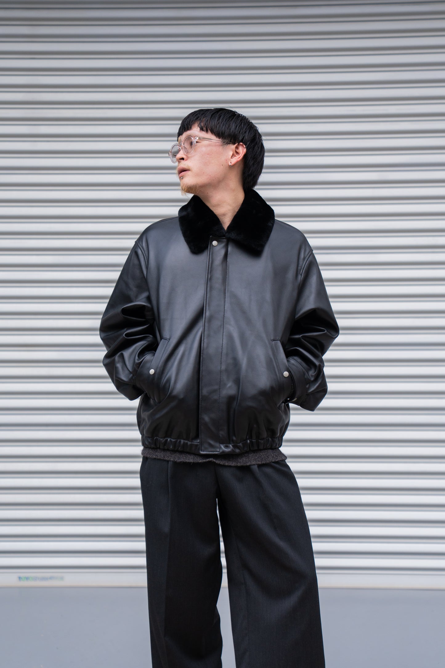 MOUTON COLLAR SHEEP LEATHER ZIP JACKET(ST.1216)