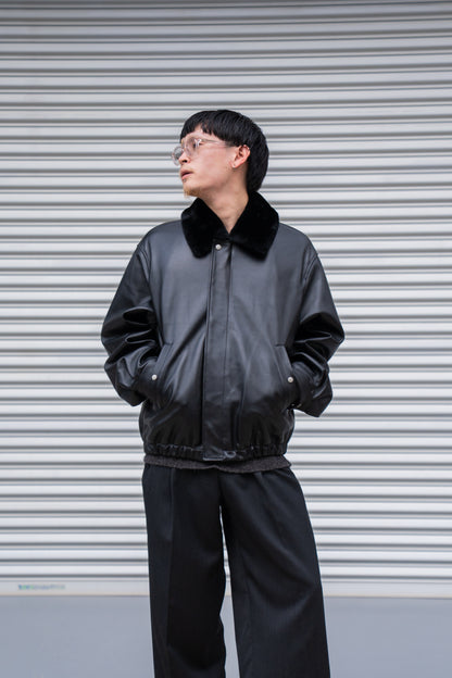 MOUTON COLLAR SHEEP LEATHER ZIP JACKET(ST.1216)