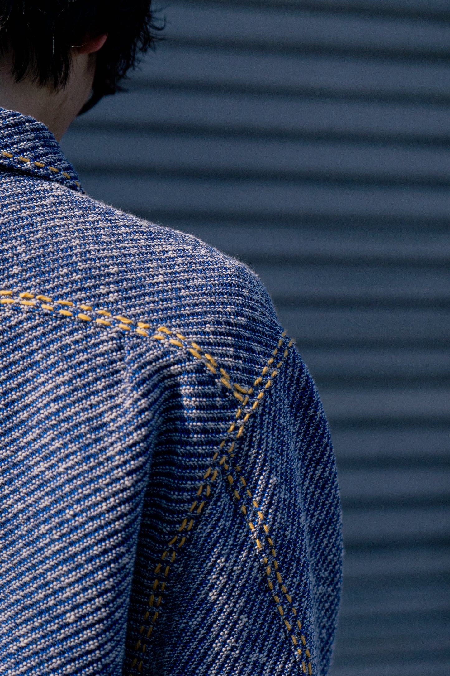 Hand-Stitched Damaged Denim Knit Jacket