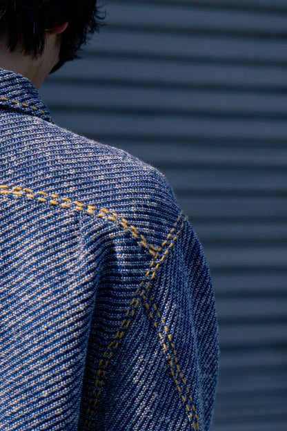 Hand-Stitched Damaged Denim Knit Jacket