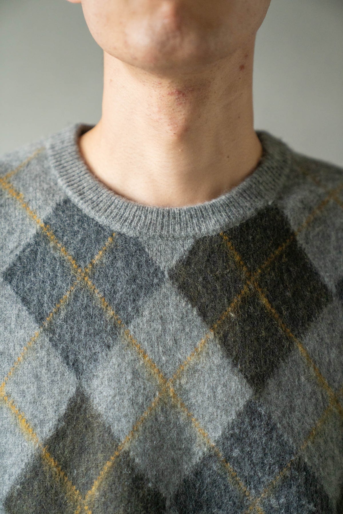 FINE WOOL ARGYLE KNIT CREW NECK LS(ST.1649)