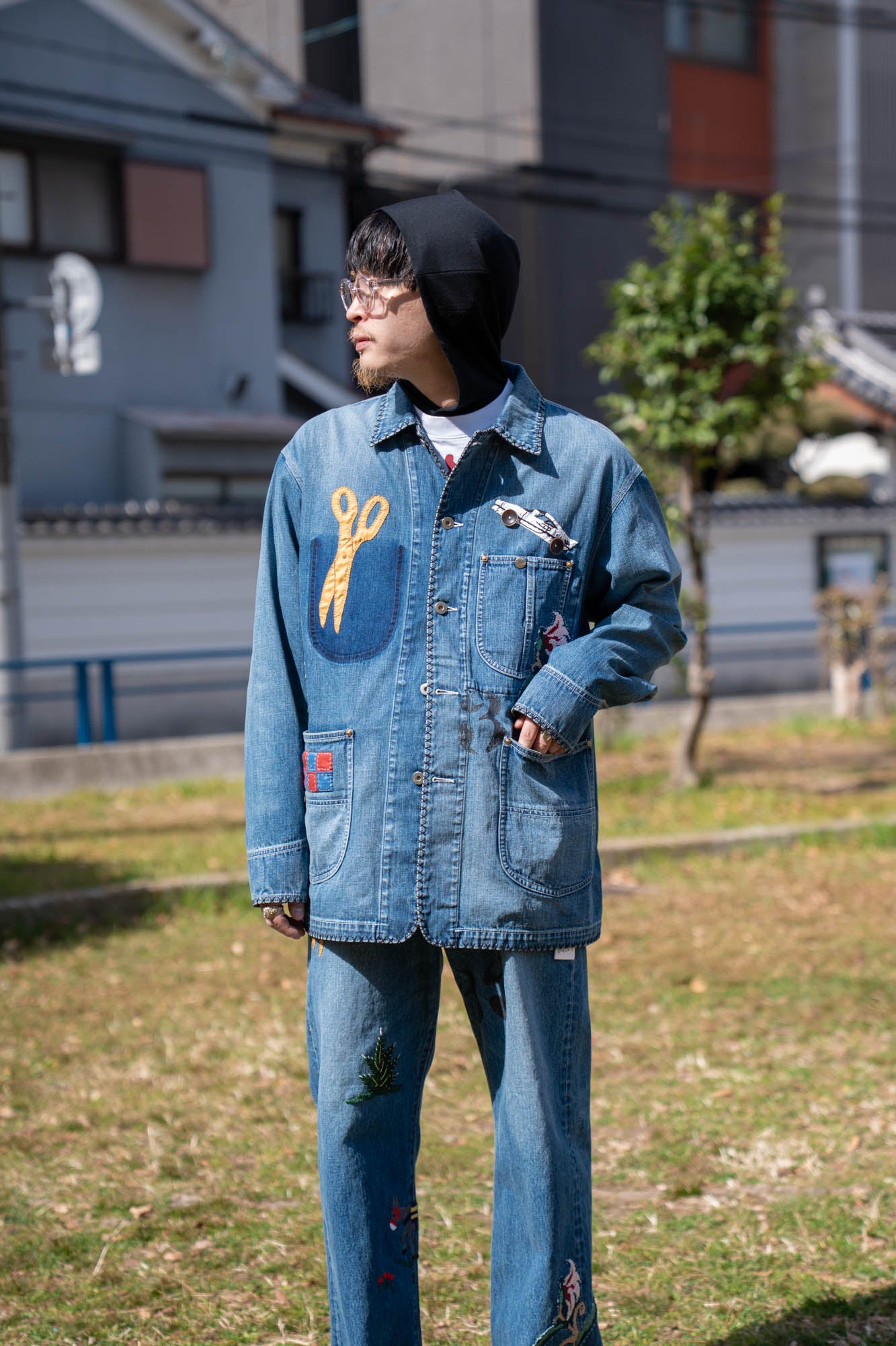 Hand-Embroidered Denim Coverall – sign | サイン