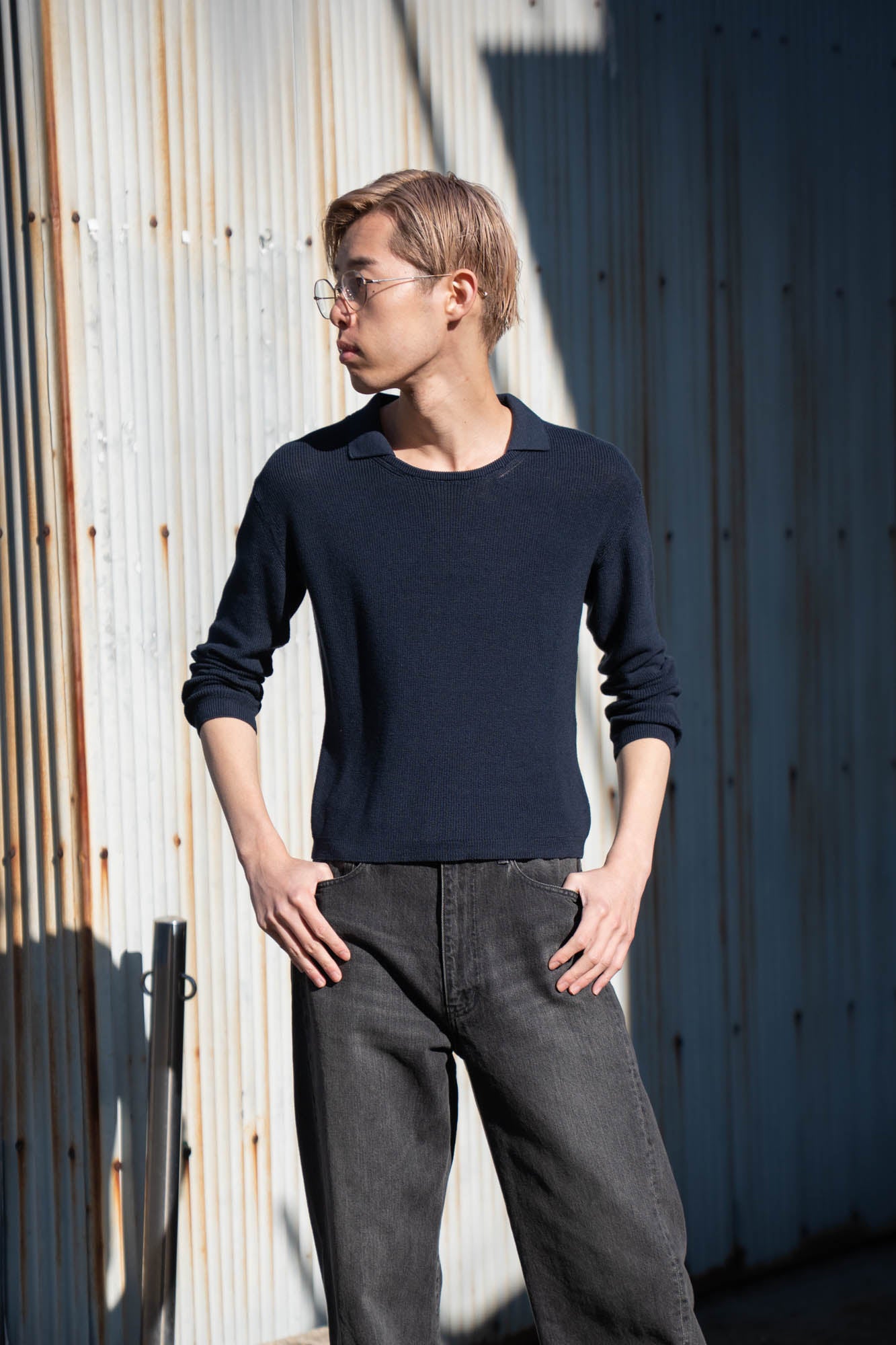 Roll Up Patched Knit in Marcerized Cotton