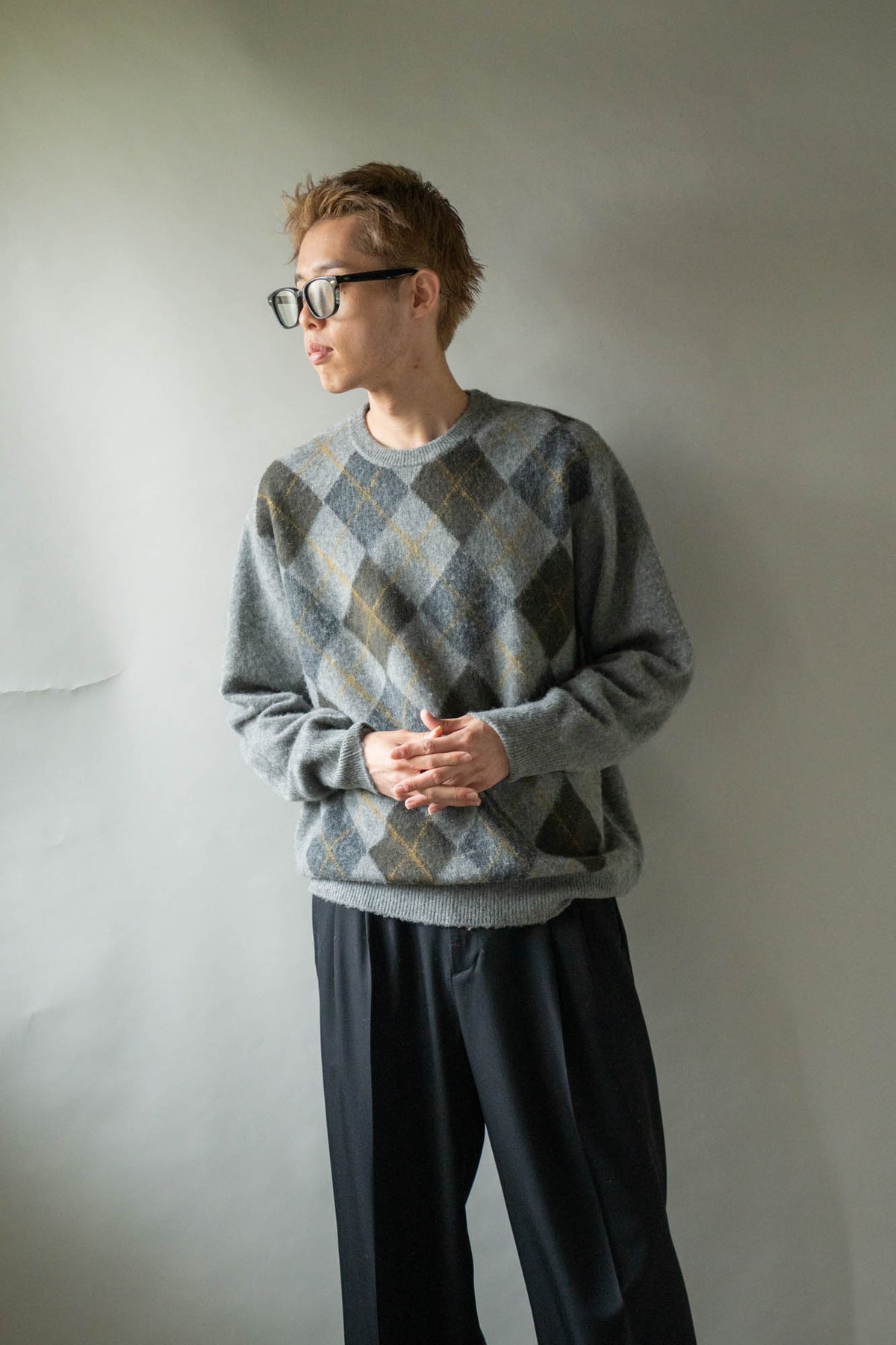 FINE WOOL ARGYLE KNIT CREW NECK LS(ST.1649)