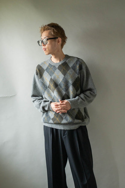 FINE WOOL ARGYLE KNIT CREW NECK LS(ST.1649)