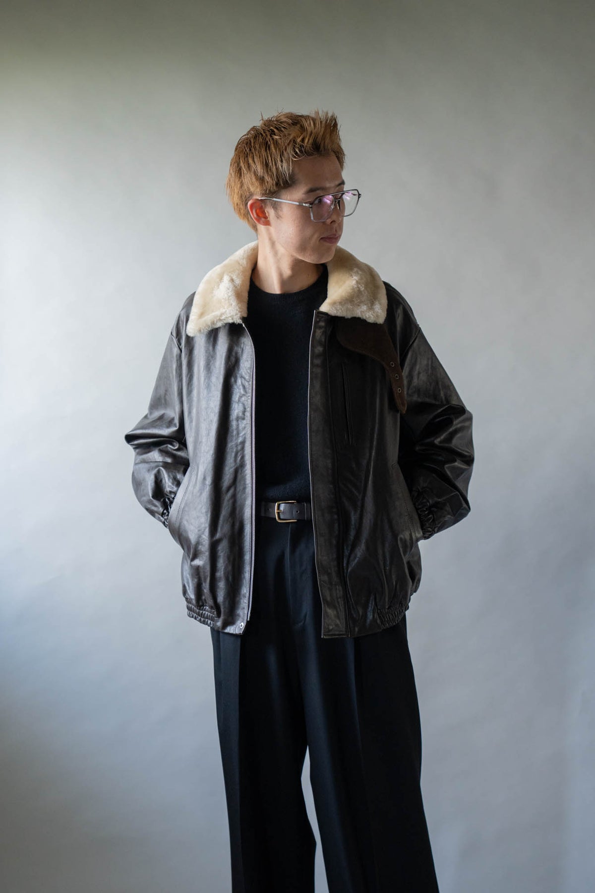 MOUTON COLLAR CALF ZIP JACKET(ST.1549)
