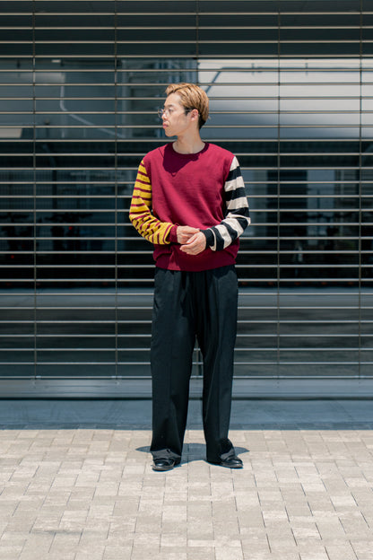 COTTON CASHMERE BORDER SLEEVE SWEATER