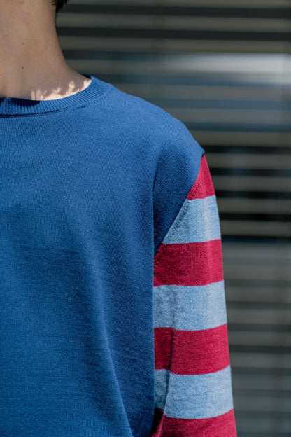 COTTON CASHMERE BORDER SLEEVE SWEATER