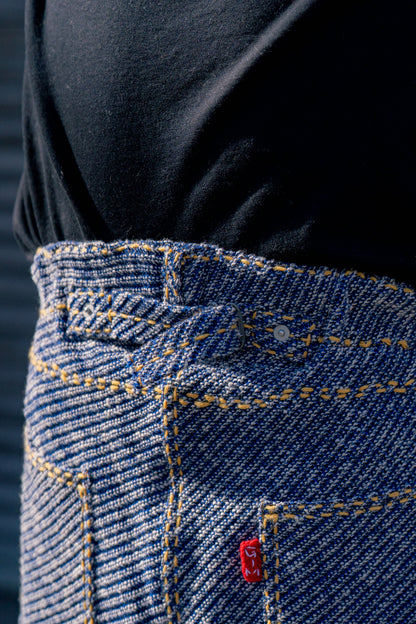 Hand-Stitched Damaged Denim Knit Pants 