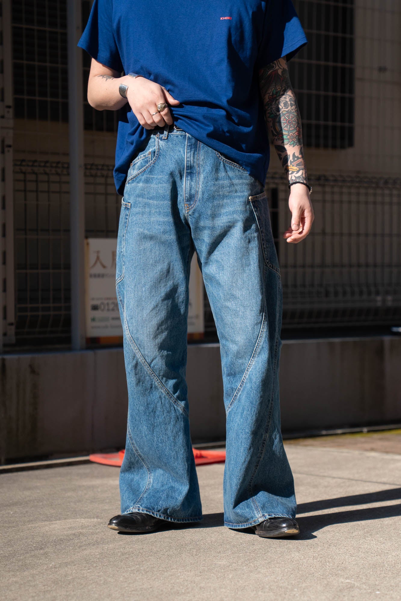3D Cutting Denim Pants