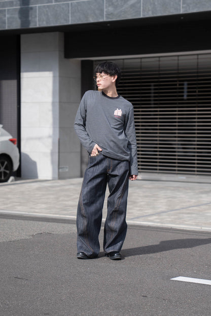 Hand-Embroidered Stripe Long Sleeve T-Shirt