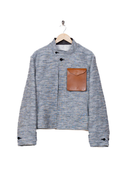 STAND COLLAR BLOUSON WITH LEATHER POCKET