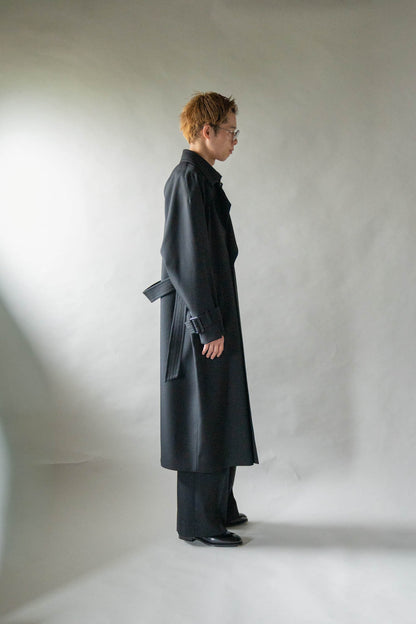 Wool Gabardine Trench Coat In Black
